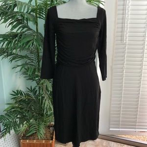Ann Taylor Black Dress Pencil Slim Ruched Bodice